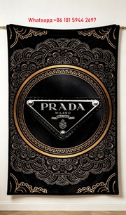 Prada Black and Gold Ornate Pattern Flannel Throw Blanket IMG_2777
